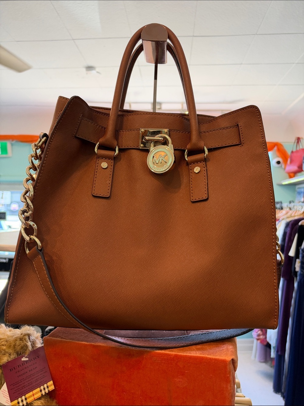 Michael Kors Cognac Saffiano Satchel with Gold Hardware